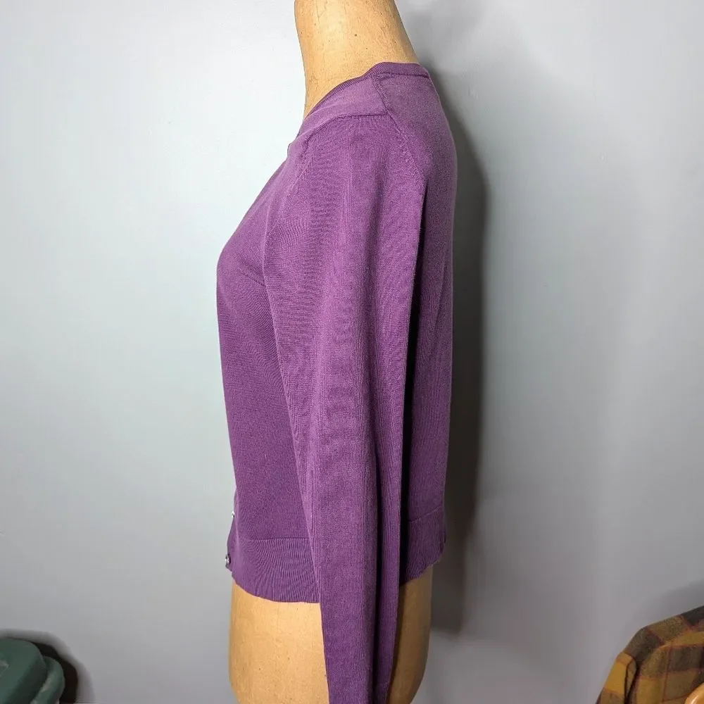 Vintage Ann Taylor Loft Purple Diamond Button Down Semi Cropped Cardigan Size SP